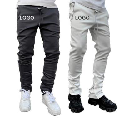 China Luxury Mens Hip Hop Zipper Fashion Logo Stacked Streetwear Slim Fit Trackpants Men's Waterproof Plain Wholesale OEM White OEM Track Pants for sale