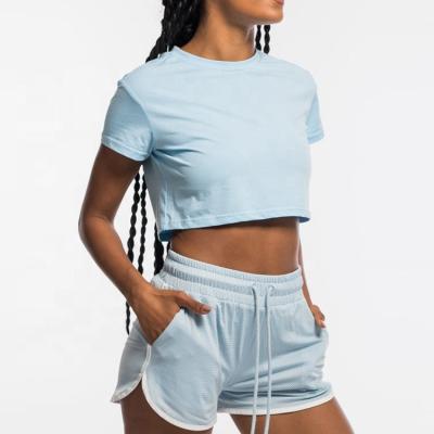 China New Summer Fashion Breathable Shorts Set Clothing Crewneck Two Piece Shorts Set Crop Top Sweatsuit for sale