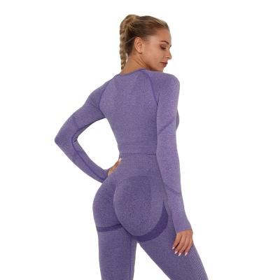 China Yoga Long Sleeve Breathable Seamless High Stretch Drape Yoga Fitness Quick Dry Seamless Coat Crop Long Sleeve Long Top Sleeve for sale