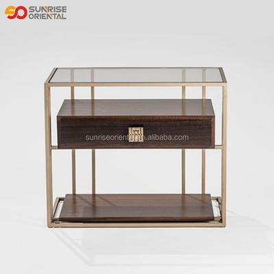 China Hotel Furniture Bedside Shelf Stainless Steel PANEL Customized Frame Wooden Nightstands for sale