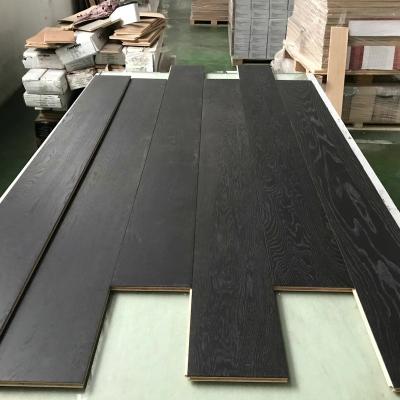 China Modern Black Stained Brushed Oak Flooring Engineered Wood Flooring For Living Room for sale