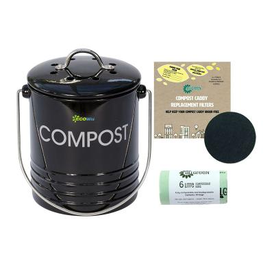 China Sustainable Ningbo High Quality Black Food Composting Kitchen Carbon Filter Stainless Steel Home Waste Compost Bin for sale