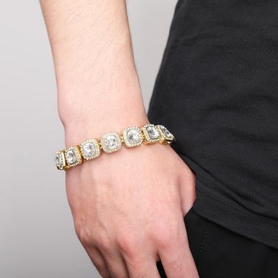 China Hiphop Men's Full Square Glass Diamond Bracelet Cuban Chain HipHop Trend Accessory for sale