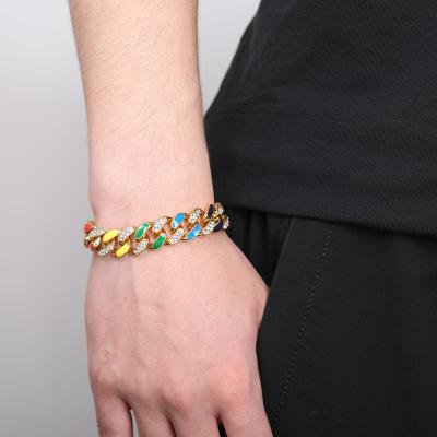 China Men's hop hip bracelet summer fashion thick ornaments of mosaic punk Cuban chain diamond contrast color for sale