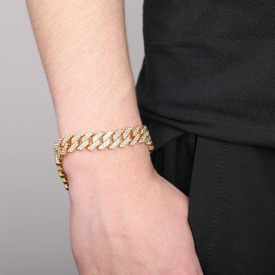 China Hiphop Men's Full Diamond Fashion Cuban Chain 12mm Hiphop Bracelet Hiphop Bang Accessories for sale