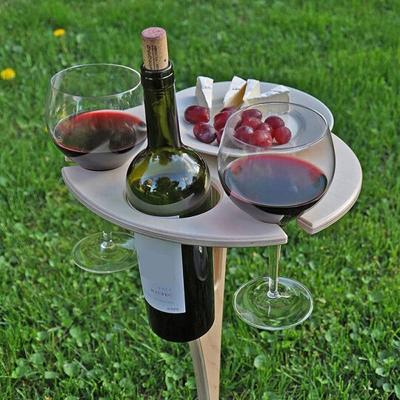 China Round Collapsible Portable Outdoor Portable/Foldable Mini Wooden Garden Picnic Table Easy to Carry Folding Beach Wine Table for Sand Glass for sale