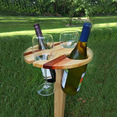 China Portable Folding/Folding Wood Portable Contract Garden Wine Table Round Outdoor Folding Glass Desk Stand Wine Picnic Table For Sand Grass for sale