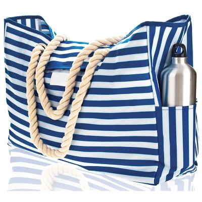 China Fashion beach bag and waterproof clasp closure lining pool bag 100% cotton large size women bag for beach family time for sale