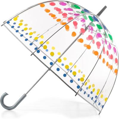 China Contemporary Women's Dot Pattern Fashion Transparent Umbrella Plastic Advertising Customized Logo Birdcage Straight Umbrella/ for sale