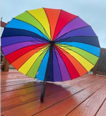 China Contemporary Wholesale Custom Large Logo, Automatic Promotional Colorful Stick Size 24k Rainbow Straight Golf Umbrellas Rain Windproof for sale