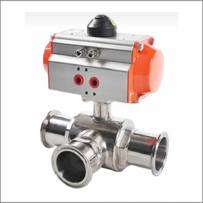 China Stainless Steel Tri 2 Inch General 3 Way Flange Ball Valve With Pneumatic Actuator for sale