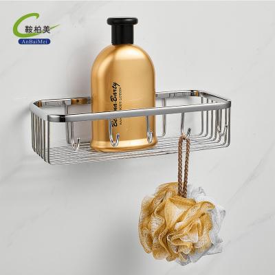 China Wall Mounted Type Stainless Steel Bath Wall Hanging Shower Shelf Trolley Basket Bathroom Organizer With Hook for sale