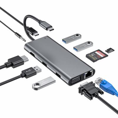 中国 11 イン 1 Type-C ハブ マルチポート ドック ステーション USB3.0 PD SD/TF 4K HDMI VGA RJ45 アダプター 販売のため