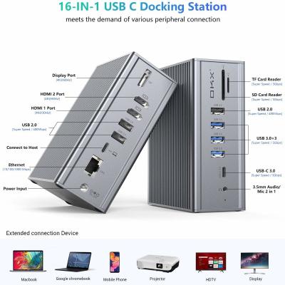 China 16 in 1 docking station for laptop usb c adapter Gray 10Gbps Data Transfer Rate Displaylink port for sale