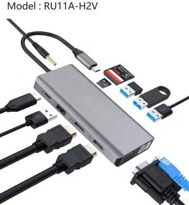 China 12 en 1 Adaptador USB tipo C con puertos de conexión de audio 4K HDMI VGA para portátil Macbook en venta