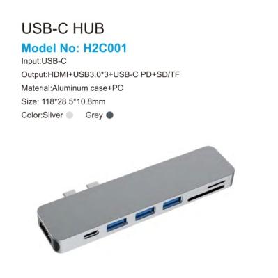 China 7 en 1 dual tyoe C hub usb c Estación de acoplamiento Soporta lector de tarjetas 4K HDMI para mackbook pro en venta