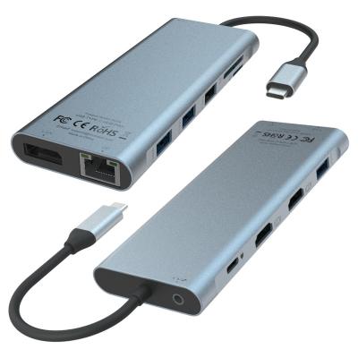 China 6 en 1 USB C Hub Adaptador tipo C 4K HDMI 60hz Lector de tarjetas multiporte USB3.0 TF PD SD Lector en venta