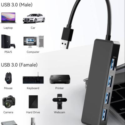 China 4 Anschlüsse USB A Splitter Ultra-Slim USB-Expander USB 3.0-Anschlüsse für Maus-Tastatur zu verkaufen