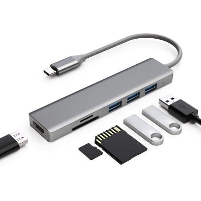 China 6 puertos Hub USB-C Splitter Usb-C Expander Adaptador USB portátil Hub de datos con varios puertos en venta