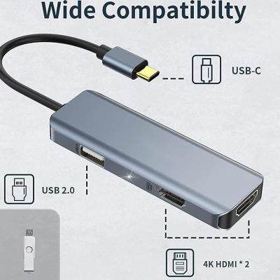 China Dual HDMI USB C Dock Hub Aluminium USB C Adapter Monitor 3 in 1 Dongle mit 4K HDMI zu verkaufen