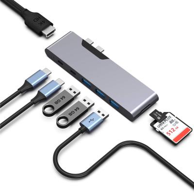 China 8 en 1 Estación de Dock Dual USB C Adaptador de energía Hub Lector de tarjetas Pro Pad Convertidor USB Hub para Mac en venta