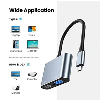 China Nickel Plated USB C Type C to HDMI VGA Converter Adapter Cable for Home Theater Systems for sale