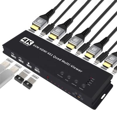 China Seamless 4K HD HDMI KVM Switch with Black Output and Quad Multiviewer Display for sale