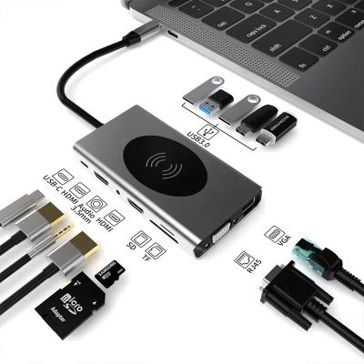 China USB C Type C 14 In 1 Multifunction Docking Station Adapter With Ethernet and Dual HDMI zu verkaufen