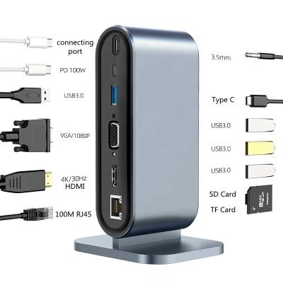 China Custom Printed Logo USB Type C Docking Station with 12 Ports and Aluminum Alloy Shell for sale