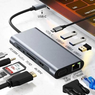 中国 マルチポート 11 イン 1 USB 3.1 Type C Type-C To 4K 30Hz HDMI USB 3.0 ハブアダプタ RJ45 販売のため