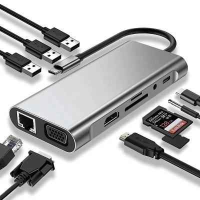 中国 USB C Type C Hub Type-C To USB 3.0 HDMI VGA RJ45 Lan SD TF Audio USB Grey Multiport Adapter Dock Station Hub 販売のため