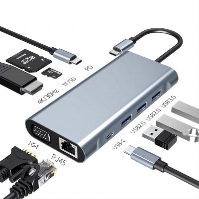 中国 USB C Type C 10 In 1 Docking Station with 4K HDTV VGA Lan RJ45 USB3.0 Card Reader PD 販売のため