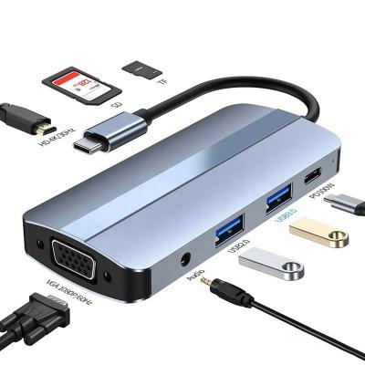 China USB C Type C To 4K HD HDMI VGA USB 3.0 Docking Station Hub Adapter 8 Ports for Laptop zu verkaufen