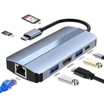 China 7 in 1 USB C USB-C Hub für Macbook Grau HDMI USB 3.0 USB2.0 RJ45 SD/TF Kartenleser PD Ausgang zu verkaufen