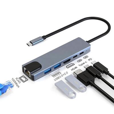 China 6 In 1 USB-C Type C Hub HDMI USB3.0 USB2.0 RJ45 PD Charging For Speed Data Transfer for sale