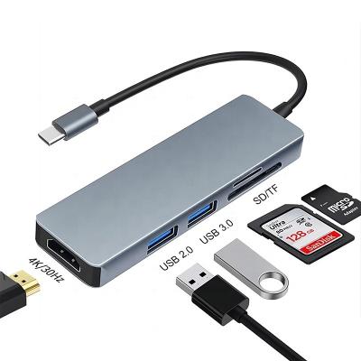 China Gray 5 In 1 USB-C Hub Type-C To HDMI USB3.0 USB2.0 SD TF Adapter Hub with Card Reader zu verkaufen