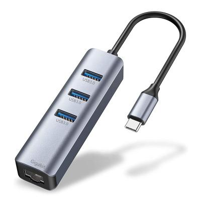 China USB 3.1 Interface Type C to 3 Ports USB A 3.0 RJ45 Gigabit Ethernet Network Card Gray zu verkaufen