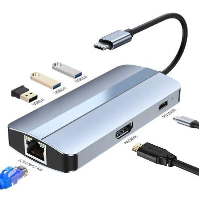 China Stock 6 In 1 USB Type C Type-C Hub To 4K HDMI USB3.0 RJ45 1000Mbps PD Charging Adapter for sale