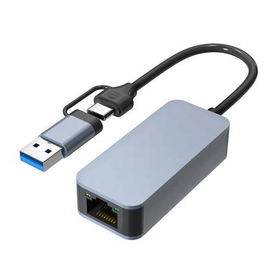 China 2 In 1 Aluminum USB 3.0 Type C Ethernet Adapter for Fast and Stable Network Connection for sale