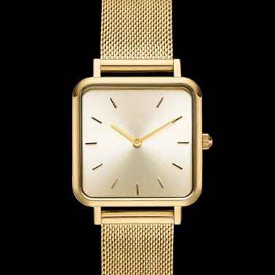 China Automatic Fashion Watch Gold Date Mesh Square Ladies Watch Milanese for sale