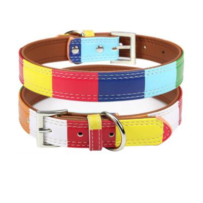 China Fashion Personalized Rainbow Dog Collar PU Plaid Leather Pet Collar Middle and Large Dog Pet Products for sale