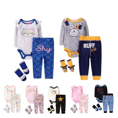 China Wholesale Baby Romper Clothes Spring Autumn Winter Baby Boy Antibacterial Unisex Clothes Set Total 3 Pcs With Socks for sale