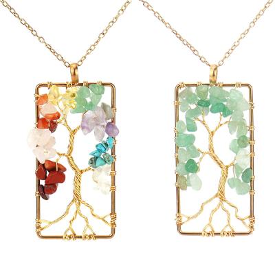 China 2022 FASHIONABLE Hot Sale Hand-wound Fashion Rich Tree of Life Pendant Necklace Golden Rectangular Tree for sale