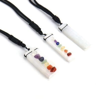 China TRENDY hot sale fashion plaster band seven chakra natural gravel handcrafted pendant necklace for women for sale