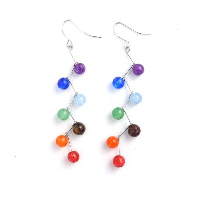 China Factory Wholesale TRENDY Rounded Silver Seven Chakra Crystal Bead Earrings Natural For Women Handmade 7 Chakra Eardrop for sale