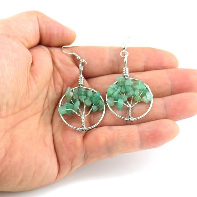 China FASHIONABLE Factory Wholesale Silver Natural Gravel Crystal Earrings for Women Shape Reiki Charm Handmade Tree of Life Popular Jewelry for sale