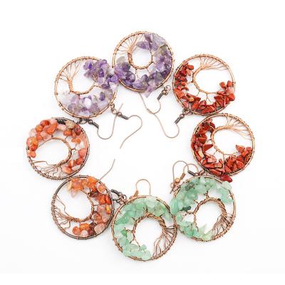 China Factory Wholesale FASHIONABLE Crystal Bending Tree Natural Bronze Life Gravel Earrings For Women Fashion Handmade Fashion Retro Jewelry for sale