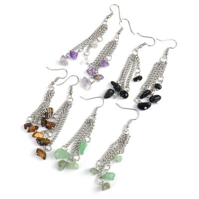 China FASHIONABLE Factory Wholesale Natural Gravel Crystal Tassel Earrings For Women Drop Shape For Charm Reiki Ears Handmade Charm Popular Jewelry for sale