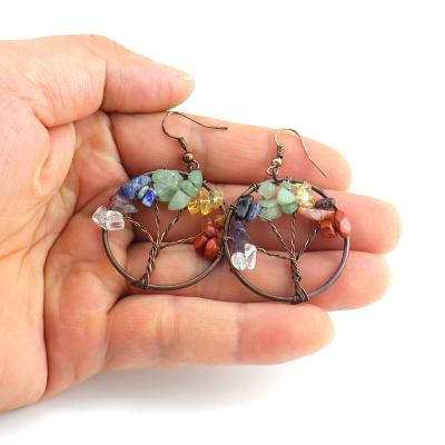 China Factory Wholesale Natural Gravel Crystal Earrings Tree TRENDY Life Eardrop Retro For Women Charm Seven Chakra Handmade Jewelry for sale