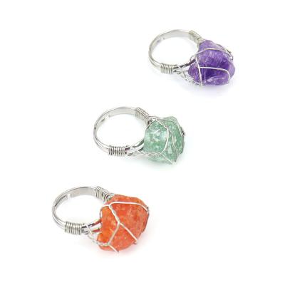 China Handmade Irregular Stone Crystal Rings Amethyst Rings Nature Ring Copper Wire Gold Plating Wholesale Silver TRENDY for sale